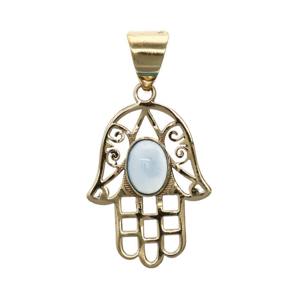 Hand of Fatima bronze pendant with mineral