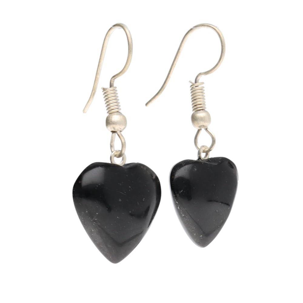 Obsidian Heart Earrings in Silver Plating
