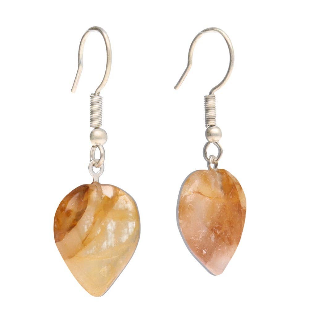 Hematite Quartz Heart Earrings in Silver Plating