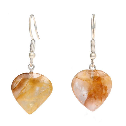 Hematite Quartz Heart Earrings in Silver Plating