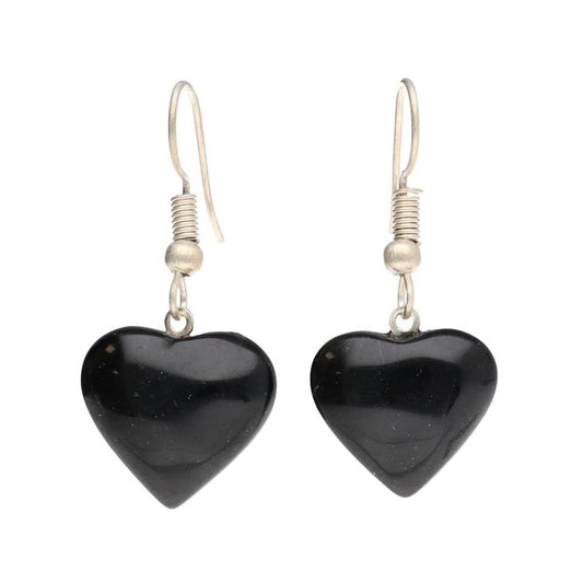 Obsidian Heart Earrings in Silver Plating